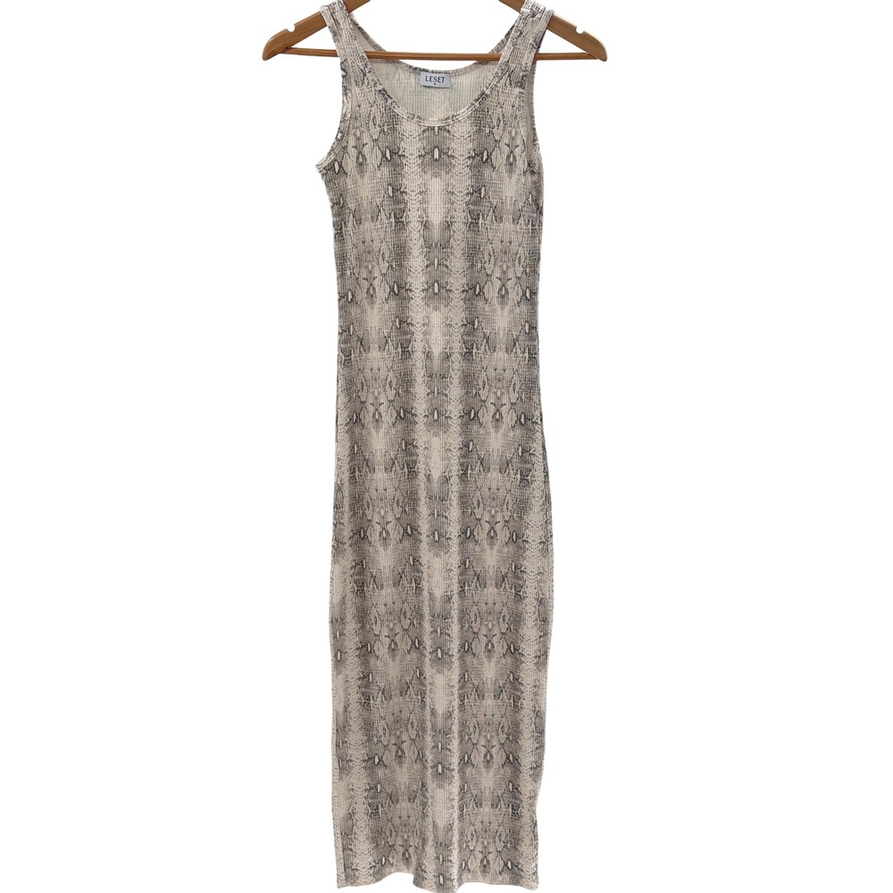 Leset Dress Midi Maxi Women Size Medium Sleeveless Snakeskin Print Stretchy Rib